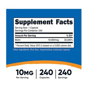 Biotina 10,000 Mcg Crecimiento De Uñas Cabello 240 capsulas