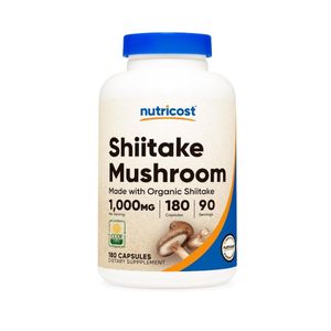 Nutricost Cápsulas orgánicas de hongos Shiitake de 1000 mg - sin gluten, 180 cápsulas