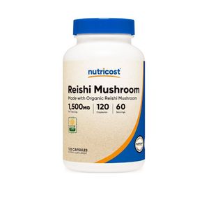 Hongo Reishi Nutricost, 1500 mg, 120 cápsulas, 750 mg por cápsula, sabor sin sabor