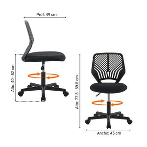 Silla de Oficina Giratoria Miami Tela Mesh Negro Orange