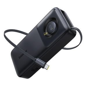 Batería externa Baseus 20000 mAh, 65W, cable retráctil, negro