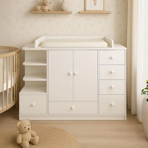 Cómoda Cambiador Para Bebé Beluna 6 Cajones Blanco 120 cm Huk