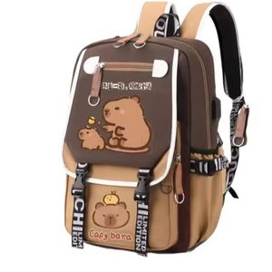 Mochila Escolar Genérica Capibara con Llavero y Pinnes