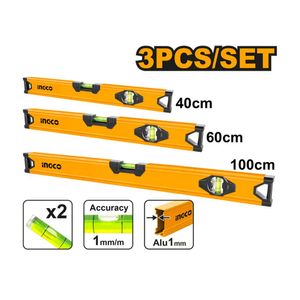 Set De 3 Niveles Burbuja Aluminio 40 60 100 Ingco + Guantes