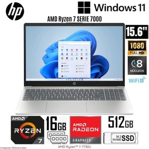 Laptop HP 15-FC0012LA AMD Ryzen 7-7730U 16GB RAM 512GB SSD 15.6" FHD PLATEADO NATURAL