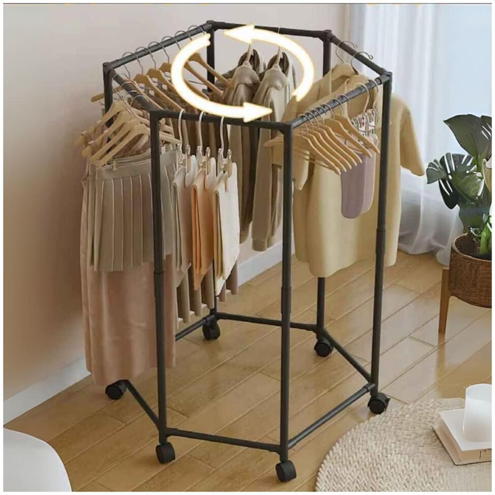 Estante de ropa giratorio hexagonal con ruedas Negro - Real Plaza