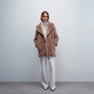 Abrigo Pelo Solapa Sfera Mujer Taupe