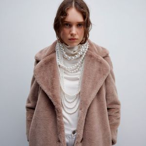 Abrigo Pelo Solapa Sfera Mujer Taupe