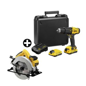 COMBO Taladro 20V Max SCD711C2K-B2 Stanley + Sierra Circular SC16 1600W + 2 Discos 7-1/4" Stanley