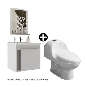 COMBO Inodoro one piece Ártico Blanco Orange + Vanitorio Ginebra Blanco 45x34x41cm + Espejo Orange