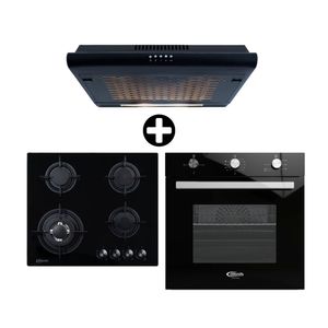 COMBO Klimatic: Cocina empotrable Nina 60 Negra 60cm + Horno Empotrable Berlin Eléctrico Acero 70L Negro + Campana IWH101NE/M 60cm