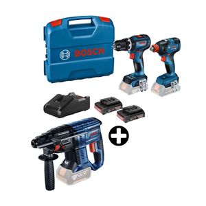 COMBO Bosch Inalámbrico: Taladro percutor GSB-90C + Llave de impacto GDX 18V-200 + Rotomartillo GBH 180-LI Brushless + 2 Baterías + Cargador + Maletín