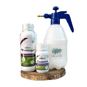 Pack Cuidado Básico (varias plantas): Fertialga 1L + Cleanim 250ml + Pulverizador 2L Green Supply