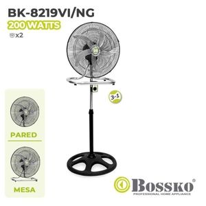 Ventilador BOSSKO de 5 Aspas 3 en1 De 18 PULGADAS BK-8219VI/NG - NEGRO