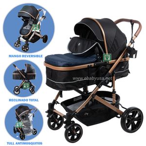 Coche Moises para Bebe Bigi con Mango Reversible Azul