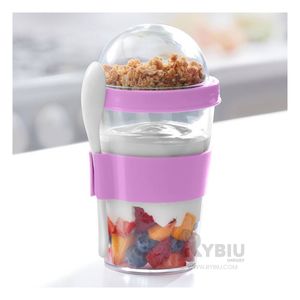 Vaso para Yogurt y Cereal de 350 ml con Cuchara en Rosado