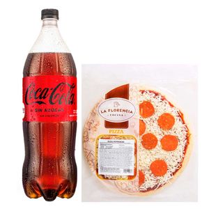 Pack Pizza Pepperoni Familiar LA FLORENCIA 1un + Gaseosa COCA COLA Sin Azúcar Botella 1.5L