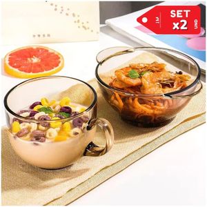 Taza y Plato Bowl de vidrio Set Marron Transparente 450ml