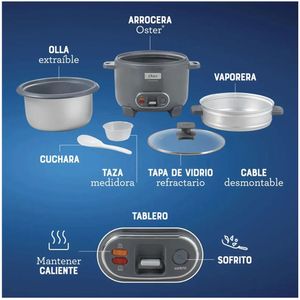 Olla Arrocera Oster 1.8L 3 en 1 Función de Sofrito Vaporera Gris