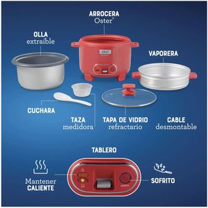 Olla Arrocera Oster 1.8L 3 en 1 Función de Sofrito Vaporera Rojo