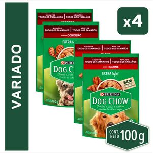 Pack Alimento DOG CHOW Adultos Todos Los Tamaños con Cordero 100g + Adulto Todos Los Tamaños con Carne 100g