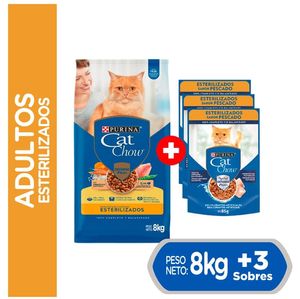 Pack Comida para Gatos CAT CHOW Pescado Bolsa 8kg + Alimento Húmedo para Gatos Pescado 85gr x3un