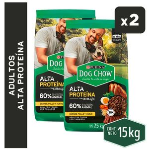 Pack x2 Comida para Perro DOG CHOW Adulto todos los tamaños sabor carne pollo y huevo Bolsa 7.5kg