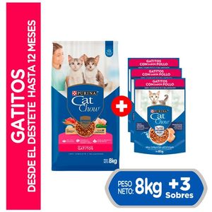 Pack CAT CHOW Alimento para Perros Adultos Pollo 85g x3un + Alimento para Gatos CAT CHOW Gatitos en Bolsa 1kg