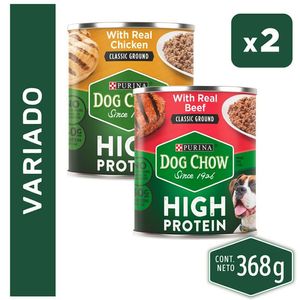 Pack DOG CHOW Alimento para Perros Cachorros Todos Los Tamaños con Pollo 100gr + High Protein Pollo 368gr