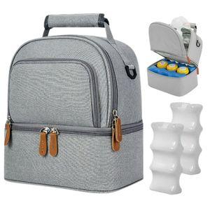 Cooler Bag Bolso Termico Conservador de Leche Materna Gris + 2 Porta Hielo con Gel