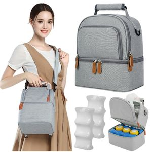 Cooler Bag Bolso Termico Conservador de Leche Materna Gris + 2 Porta Hielo con Gel
