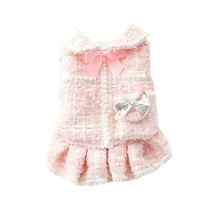 Ropa Para Perros Vestido Tweed Perlas Rosado - Talla S