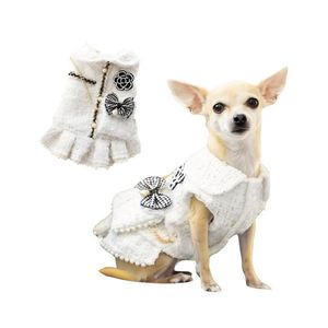 Ropa Para Perros Vestido Tweed Perlas Blanco - Talla S