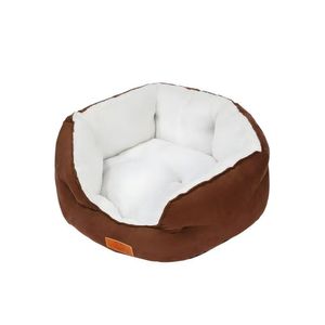 Cama Para Perros Acolchado Suede Marrón Blanco - Talla S