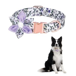 Collar Floral Para Mascotas Blanco Verde - Talla L