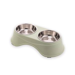 Comedero Elevado Doble Para Mascotas Acero Inoxidable Verde