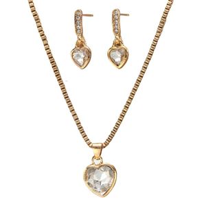 Set Collar Aretes Corazon  Mujer Dorado Acero Diseño Exclusivo