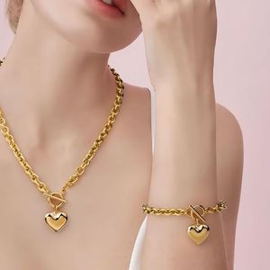 Set Collar Corazon Y Pulsera Mujer Dorado Acero Inoxidable Regalo Especial