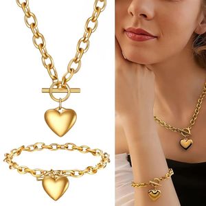 Set Collar Corazon Y Pulsera Mujer Dorado Acero Inoxidable Regalo Especial