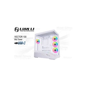 Caja Mid Tower Lian Li Vector 100 con 4 ventiladores ARGB, color blanc