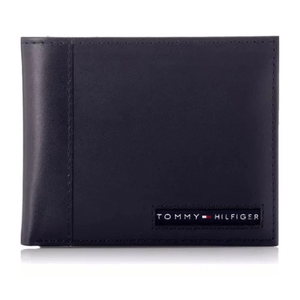TOMMY HILFIGER Billetera Cuero Plegable Delgada Elegante - Negro