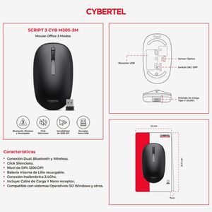 Mouse Bluetooth Script3 CYB M305-3M - WiFi Recargable - USB C - Blanco