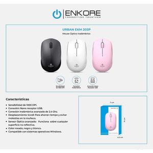 Mouse Inalámbrico Urban EKM 203P Rosado - Enkore