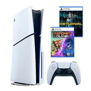 Consola PlayStation 5 Slim con ranura de disco, incluye 2 juegos físicos Returnal + Ratchet and Clank + Mando Dualsense, inalámbrico, blanco
