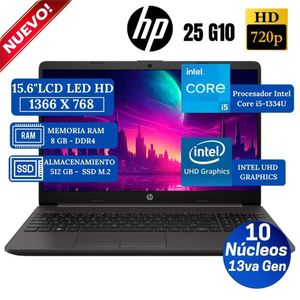 Laptop HP 250 G10 15.6" LCD LED HD, Core i5-1334U, 13va Gen, Ram 8GB, SSD 512GB, Free Dos
