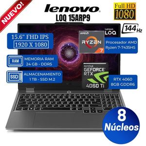 Laptop Lenovo LOQ 15ARP9 15.6"  FHD IPS, AMD RYZEN 7-7435HS, Ram 24GB, Ssd 1 TB, Rtx 4060, Free Dos
