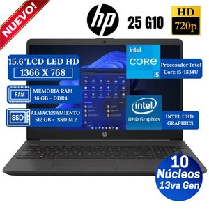 Laptop HP 250 G10 15.6" LCD LED HD, Core i5-1334U, 13va Gen, Ram 16GB, SSD 512GB, Free Dos