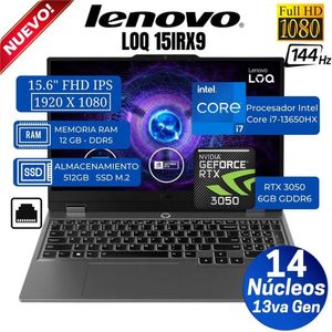 Laptop Lenovo LOQ 15IRX9 15.6"  FHD IPS, Core i7-13650HX, Ram 12GB, Ssd 512GB, Rtx 3050, Free Dos