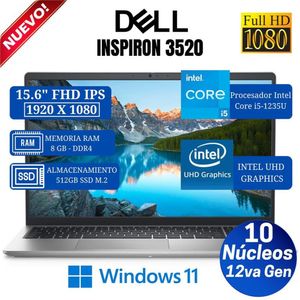 laptop Dell Inspiron 15  3520 15.6" FHD IPS, Core i5-1235U, 12va Gen,Ram 8GB, SSD 512GB,Win 11