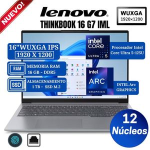 Laptop Lenovo ThinkBook 16 G7 IML 16" WUXGA IPS, Core Ultra 5-125U, Ram 16GB, SSD 1 TB, Win 11 Pro